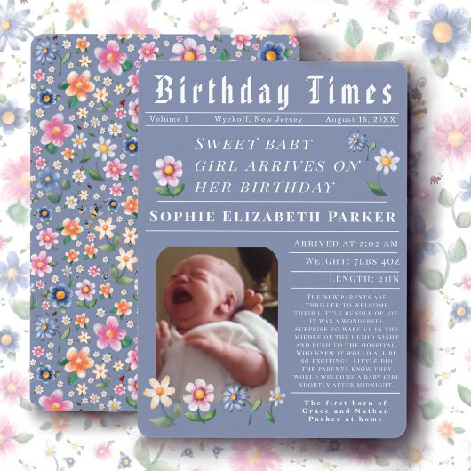 Carte d'annonce de naissance plate de journal mode