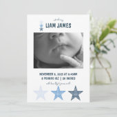 Carte d'annonce de naissance pour bébé garçon à ca (Debout devant)
