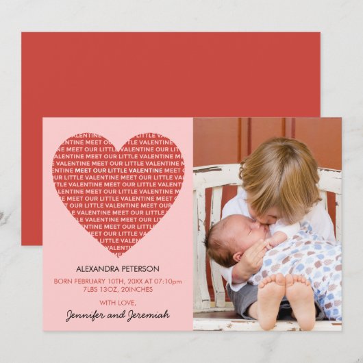 Carte d'annonce de naissance pour la Saint-Valenti (Devant / Derrière)