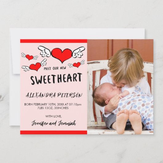carte d'annonce de naissance Saint-Valentin cœurs (Devant)