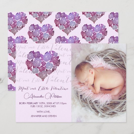 carte d'annonce de naissance Saint-Valentin Romant (Devant / Derrière)