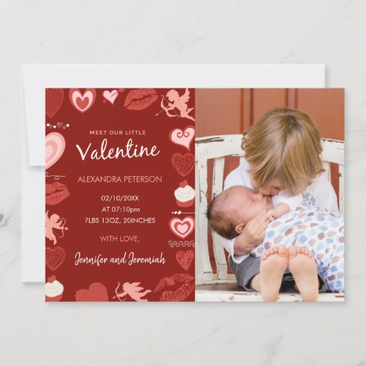Carte d'annonce de naissance Saint-Valentin rouge (Devant)
