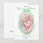 Carte d'annonce de naissance verte encadrée à la b (Devant / Derrière)