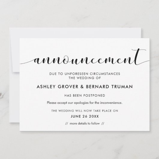 Carte d'annonce de nouvelle date de report de mari (Devant)