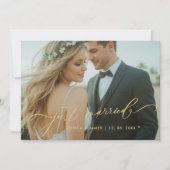 Carte d'annonce de photo de mariage 'Mariés' en or (Devant)