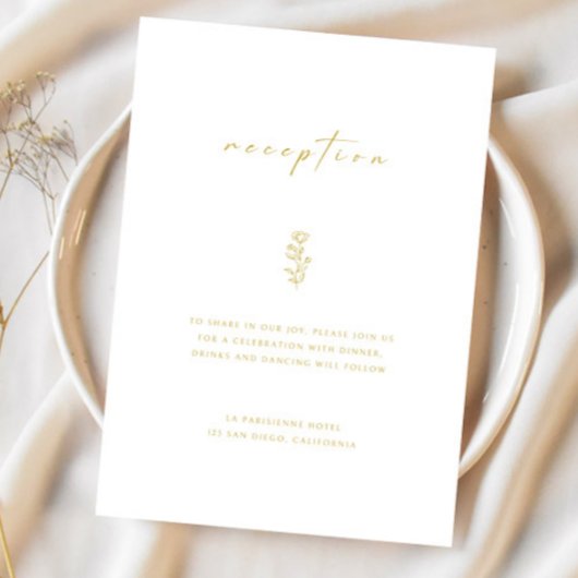 Carte d'annonce de réception de mariage simple or 