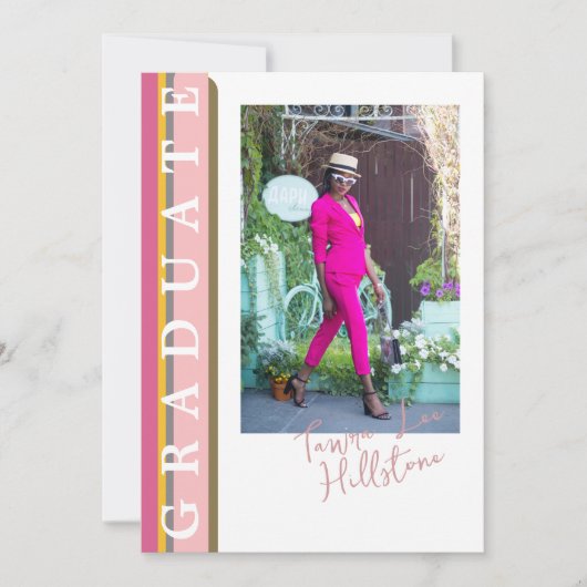 Carte d'annonce de remise de diplôme linéaire rose (Devant)