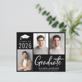 Carte d'annonce de remise de diplôme noire avec 3  (Debout devant)