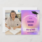 Carte d'annonce de remise de diplôme photo violet (Devant)