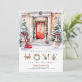 Carte d'annonce de vacances avec nouvelle adresse (Debout devant)