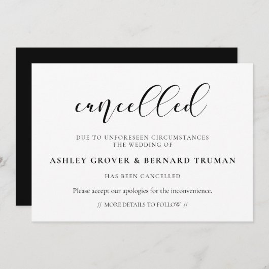 Carte d'annonce d'événement annulé (Devant / Derrière)