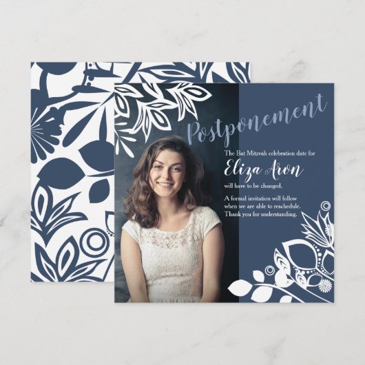 Carte d'annonce Fleurs Blanc Gris-Bleu (Devant / Derrière)