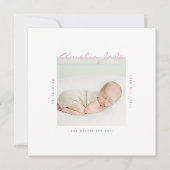 Carte d'annonce minimaliste moderne bébé rose (Devant)