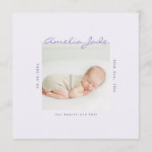 Carte d'annonce moderne de naissance de bébé fille (Devant)