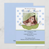 Carte d'annonce photo de bébé garçon petit pois do (Devant / Derrière)
