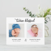 Carte d'annonce photo de jumeaux deux fois bénis (Debout devant)