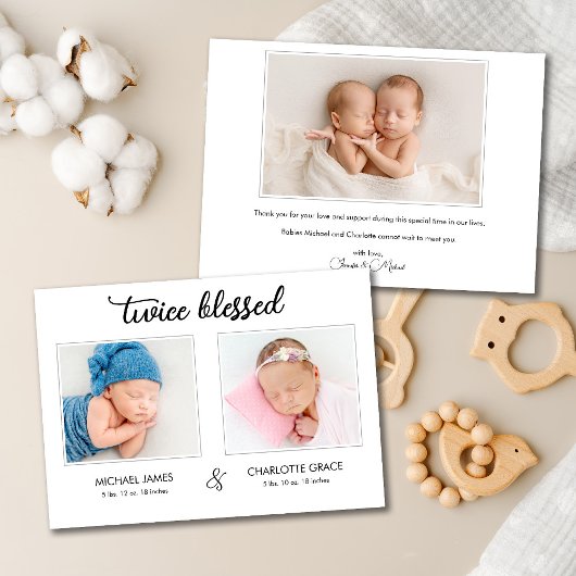 Carte d'annonce photo de jumeaux deux fois bénis