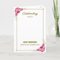 Carte d'annonce pliée célébrant une vie