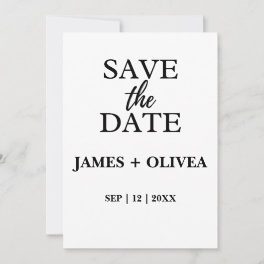 Carte d'annonce "Save the Date" à l'écriture éléga (Devant)
