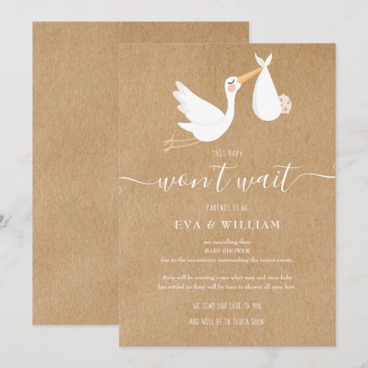 Carte d'annulation de Baby Shower et Sprinkle (Devant / Derrière)