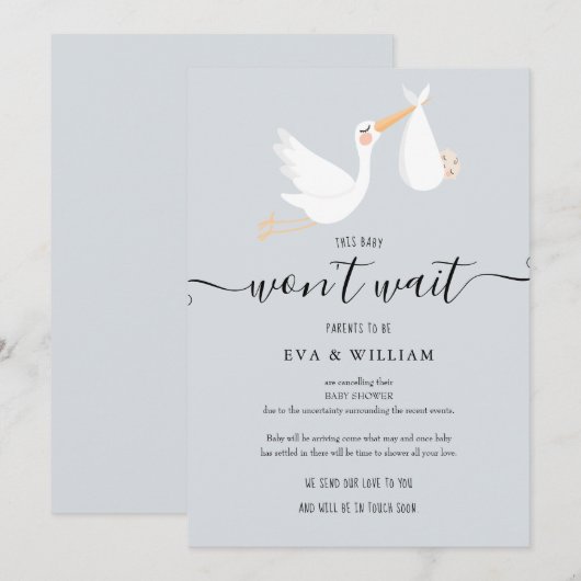 Carte d'annulation de Baby Shower et Sprinkle (Devant / Derrière)