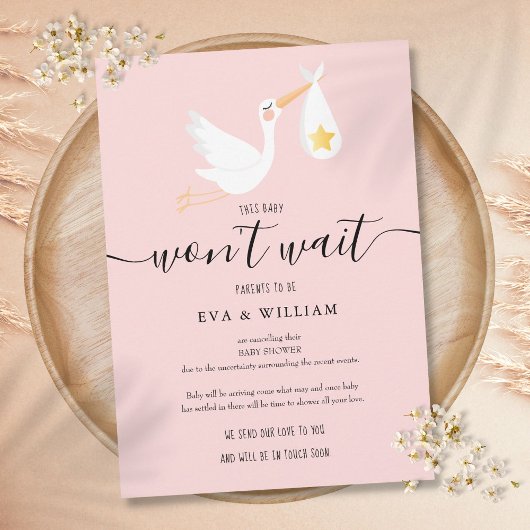 Carte d'annulation de Baby Shower Sprinkle Rose