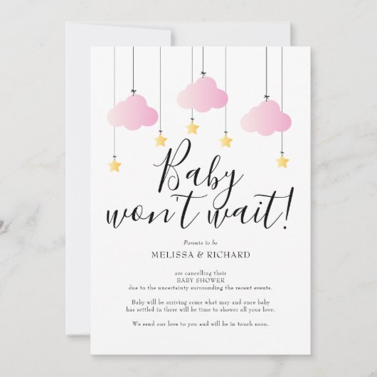 Carte d'annulation de Baby Shower, Sprinkle Rose F (Devant)