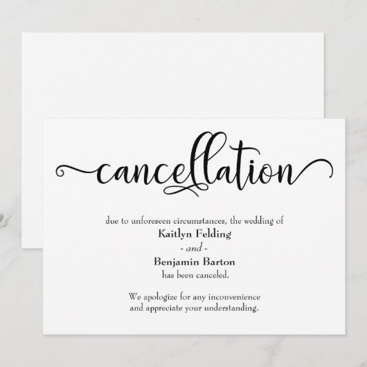 Carte d'annulation de mariage à calligraphie (Devant / Derrière)