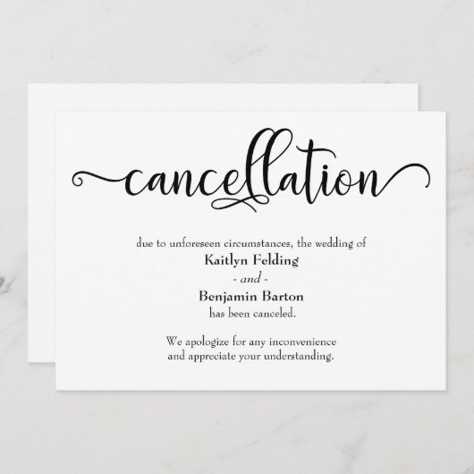 Carte d'annulation de mariage calligraphiée (Devant / Derrière)