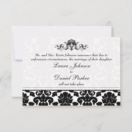 Carte d'annulation de mariage en damassé noir et b (Dos)