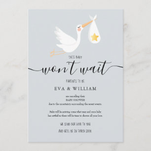 Carte d'annulation du Baby shower de la cigogne