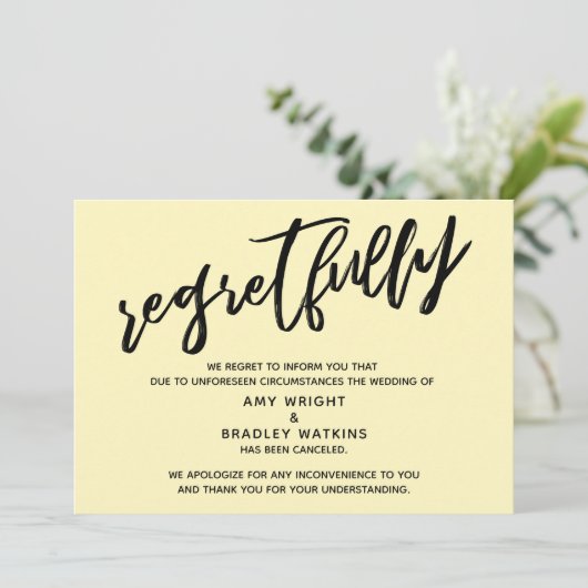 Carte d'annulation Mariage jaune pâle (Debout devant)