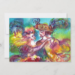 Carte DANSE DE CARNAVAL, rose bleu jaune vibrant paillet