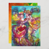 Carte DANSE DE CARNAVAL, rose bleu jaune vibrant paillet (Devant / Derrière)