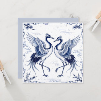 Carte Danse de la grue Imari japonais style bleu blanc