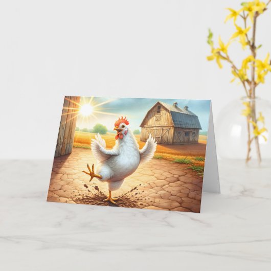Carte Danse Du Poulet À Barnyard Anniversaire (Fleur jaune)