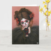 Carte Danse Macabre grande oeil fille dia de los muertos (Fleur jaune)