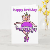 Carte Danser Cochon à Tutu Joyeux anniversaire (Fleur jaune)