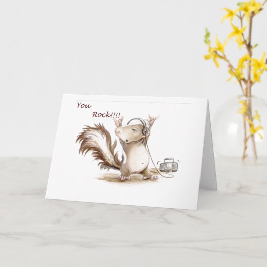 CARTE "DANSER SQUIRREL" DIT U ROCK HEUREUX ANNIVERSAIRE (Fleur jaune)