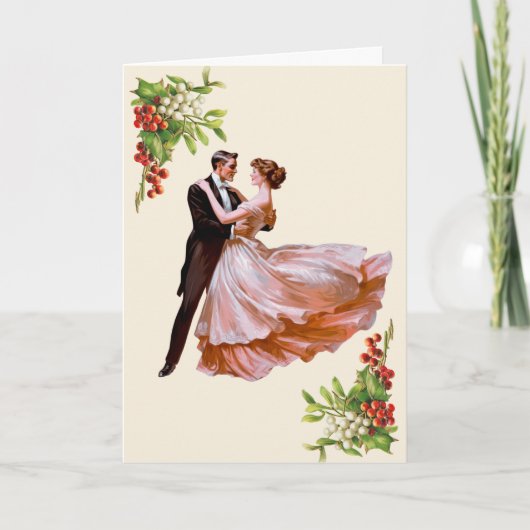 Carte Danser un couple romantique avec Mistletoe & Holly (Devant)