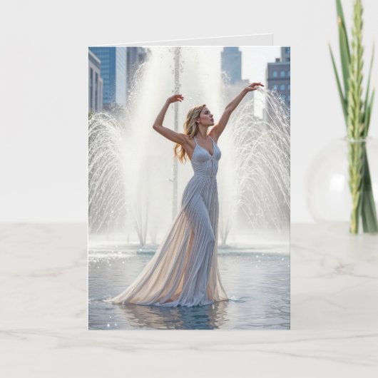 Carte Danseur d'anniversaire dans une fontaine de ville (Devant)