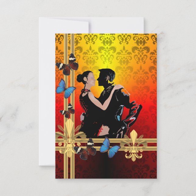 Carte Danseurs de tango romantiques sur damask (Devant)