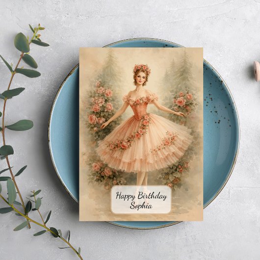 Carte Danseuse de ballet floral vintage