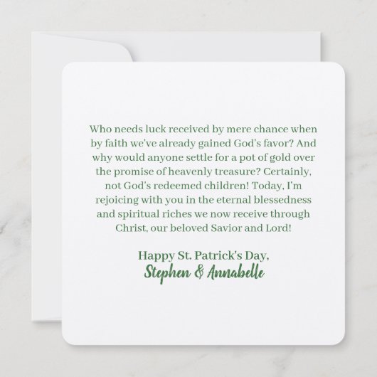 Carte d'appartement St. Patrick de religion chréti (Dos)