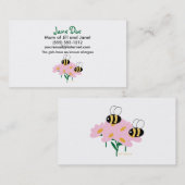 Carte D'appel 2 abeilles et fleurs roses centrées (Devant / Derrière)