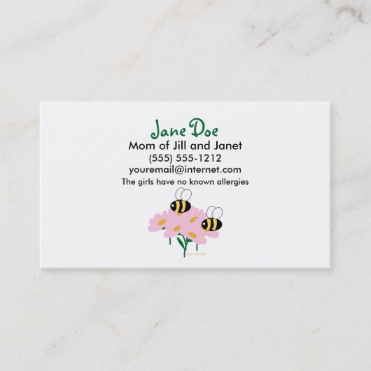 Carte D'appel 2 abeilles et fleurs roses centrées (Devant)