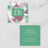 Carte D'appel 80s Abstraits frais | Monogramme rose et vert (Devant / Derrière)