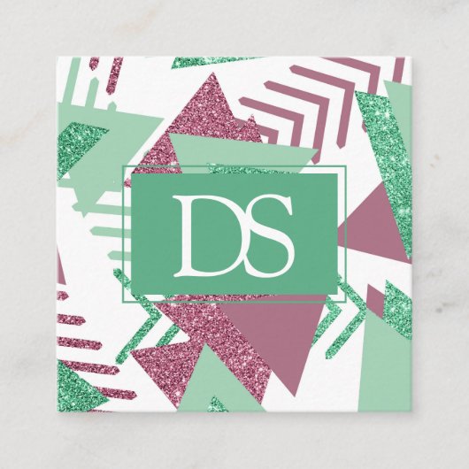 Carte D'appel 80s Abstraits frais | Monogramme rose et vert (Devant)