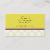 Carte d'appel à la mode Sunny Yellow Plaid (Dos)