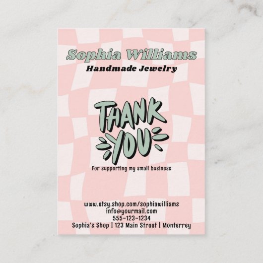 Carte D'appel Accessoire de coiffure Retro Pink Checker (Dos)